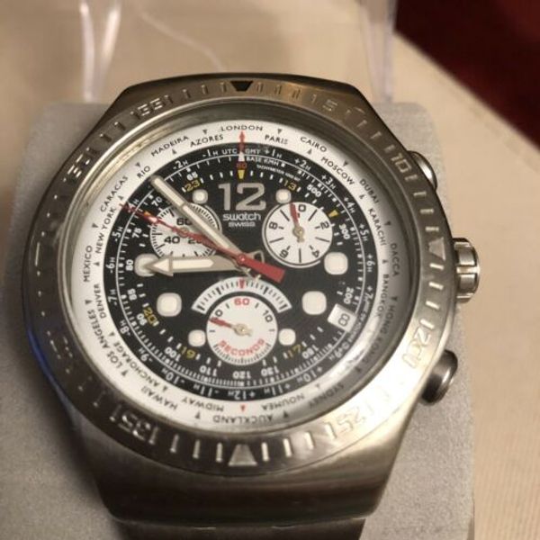 Genuine Swatch Irony GET FLY Black SS Chronograph World Time Scale Men s Watch WatchCharts Marketplace