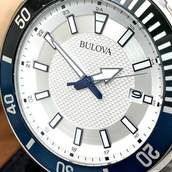 Bulova Men's Watch 98B349 Quartz Silver Dial Black Blue Bezel Stainless ...