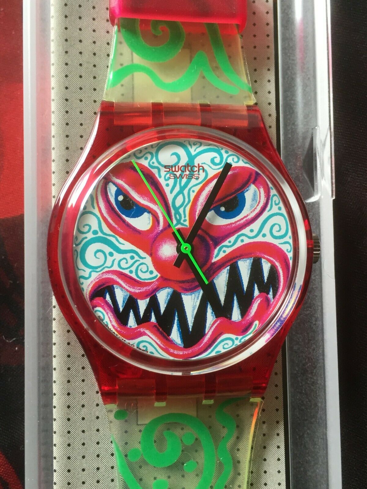 Wristwatch SWATCH Gent MONSTER TIME (GR121)-angry face/Clown/rare 