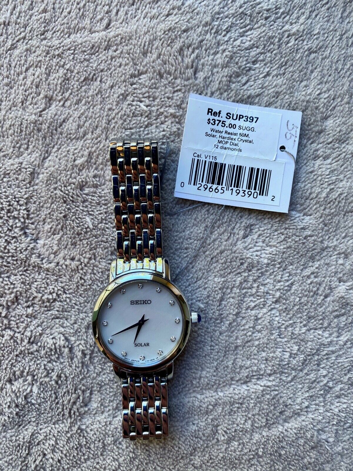 Seiko Silver Bracelet Solar Crystal Quartz Mother of Pearl watch SUP397 Seiko Solar Swarovski Crystal Accent Mother of Pearl Dial  main image 2