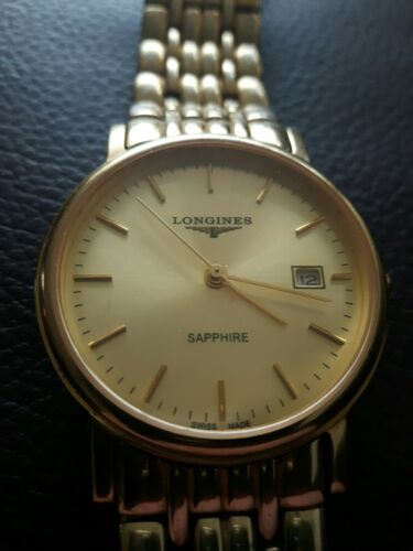 100 Genuine .Longines saphire Rose Gold PVD Mens quartz Watch No