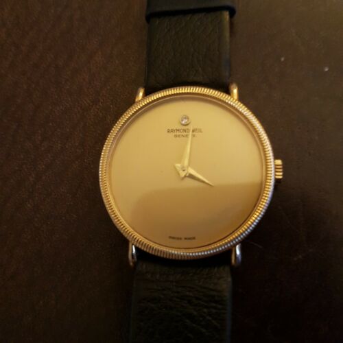 Mens Raymond Weil Watch With Leather Strap 18K Gold Plated 7009