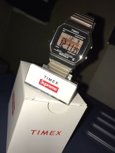 supreme timex digital watch silver