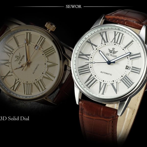 [SEWOR] watch wrist dress watch capital letters brown white selfwinding homage multicolor