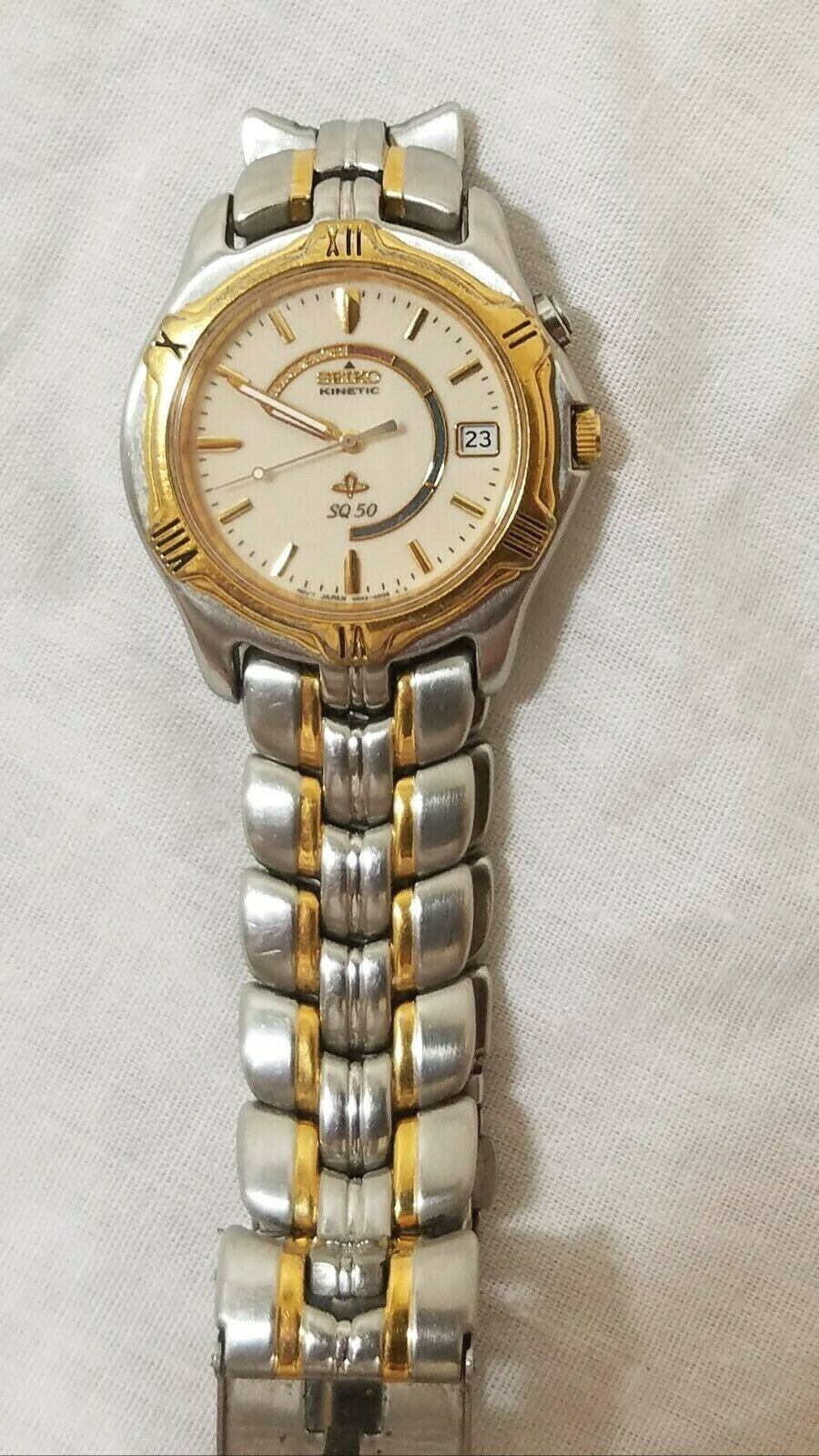 Seiko Kinetic SQ 50 Automatic 5M42-0070 Stainless/Gold Tone Mens