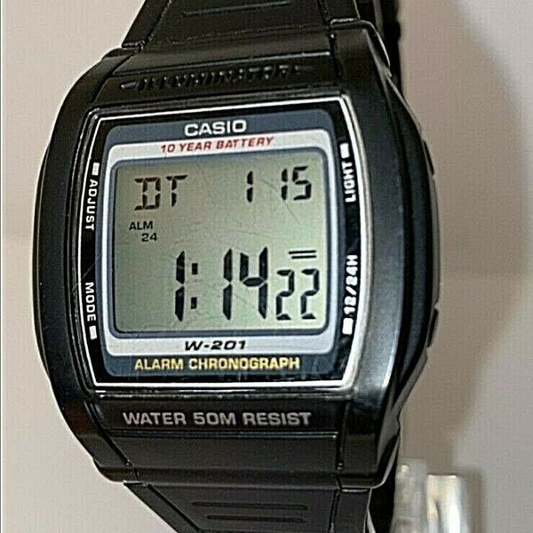 Men's CASIO WR 50m Digital Watch W-201 Alarm Chrono 2879 Module 10 year ...