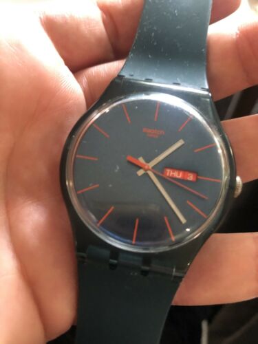 Swatch Swiss Watch SR1130SW Black & Orange AG2011 Time Day Date