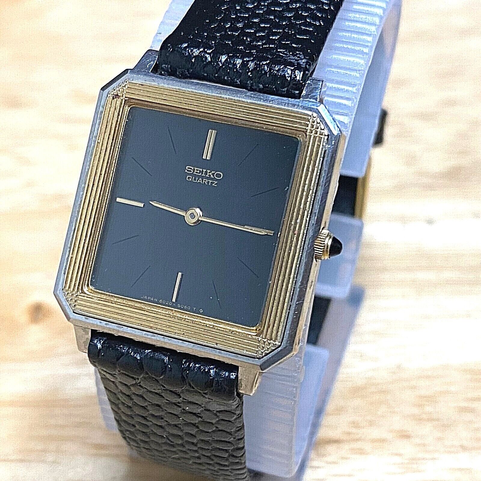 VTG Seiko 6020-5069 Unisex Dual Tone Square Leather Analog Quartz