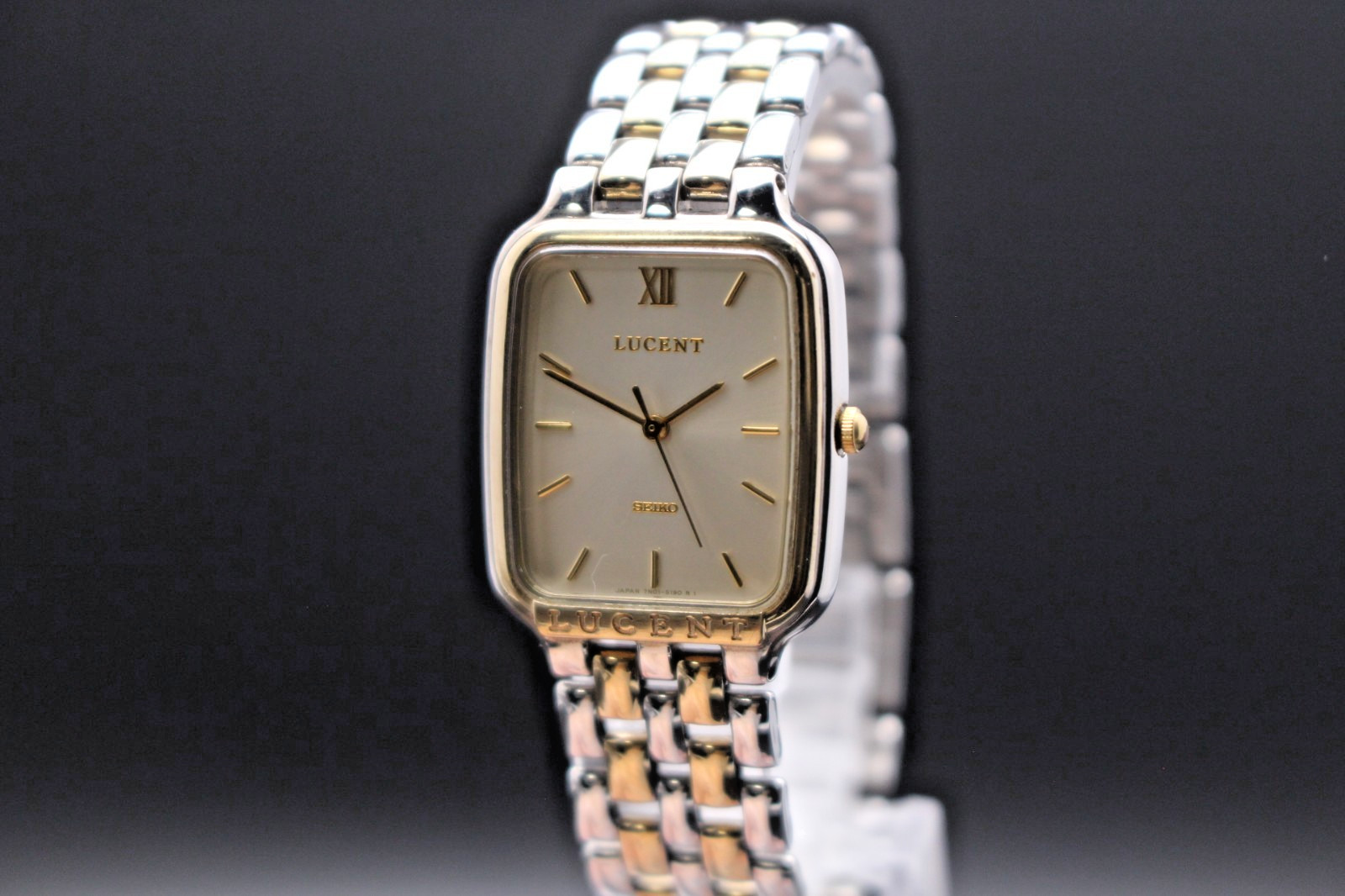 Vintage 1992 [N MINT] Seiko Lucent 7N01-5170 Gold Roman Tank Qz