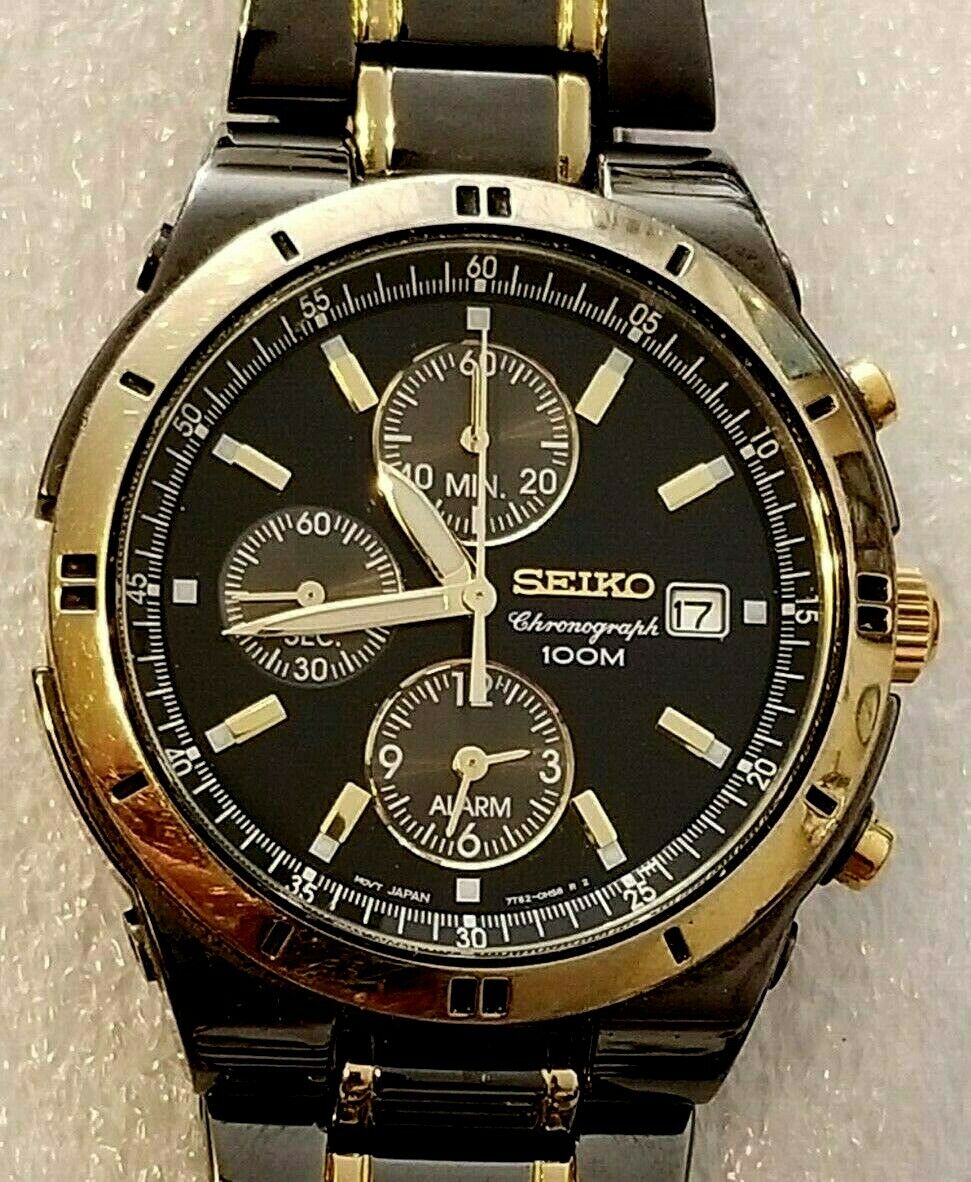 seiko chronograph 100m black and gold