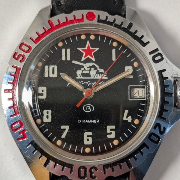 VOSTOK Komandirskie Orologio Automatico Uomo 24h: Polso Militare Russo WR 200m | Modello 650853 Quadrante Blu 41mm - 5
