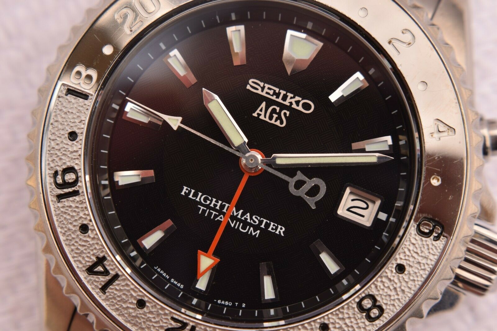 Seiko AGS Kinetic Flightmaster 5M45-6A50 GMT Titanium Pilot Watch 