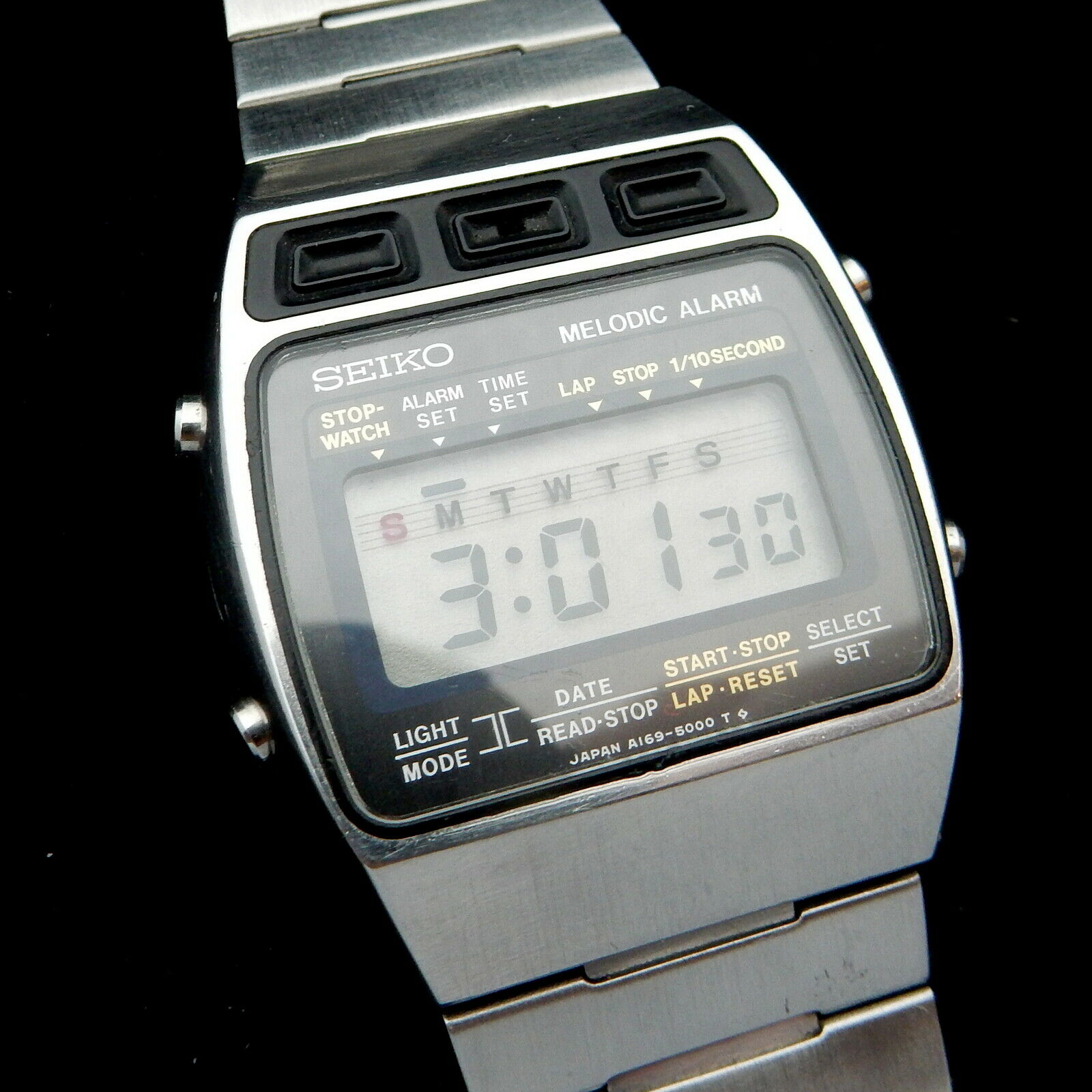 Vintage Seiko A169-5000 Melodic Alarm LCD Digital Wrist Watch