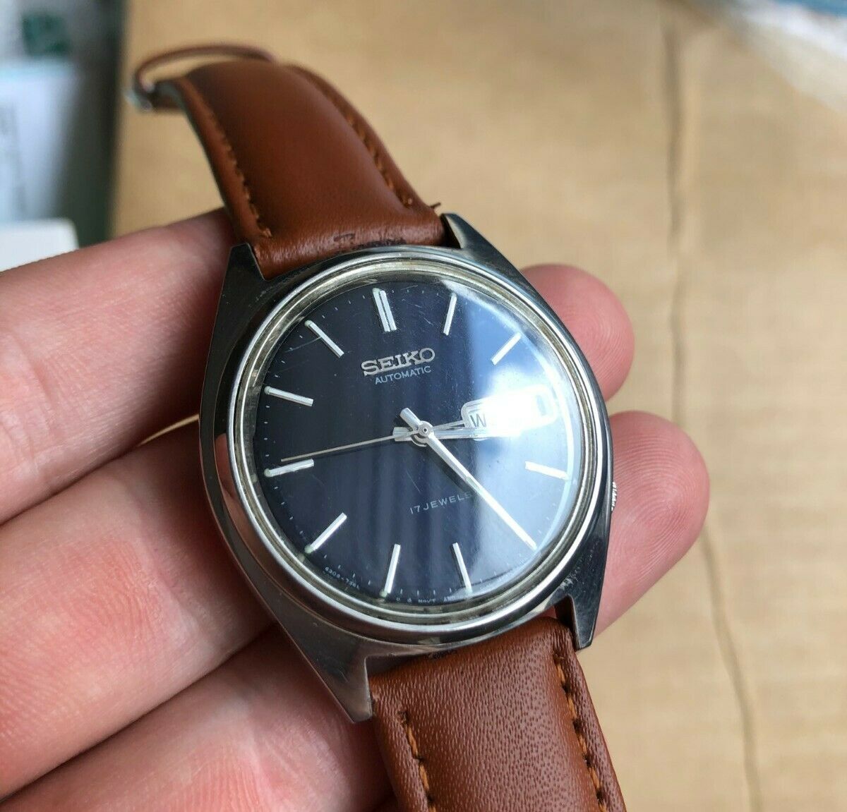 Vintage Seiko 6309-7159 Automatic Mens Watch Blue Dial Sunburst