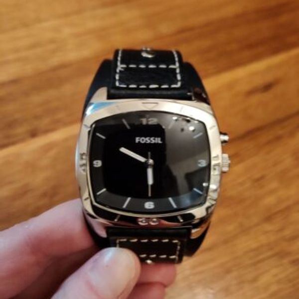 Montre Vintage Fossil Kaleido AM-3696 – Homme – Cadran Noir/rouge – Cuir