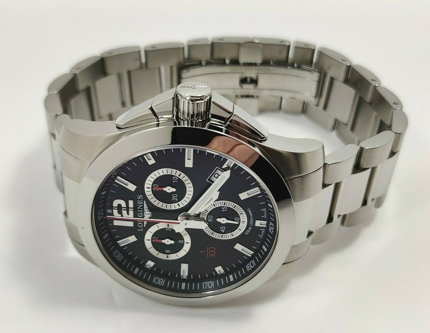 Longines Conquest Chronograph Black Dial Stainless Steel Men s