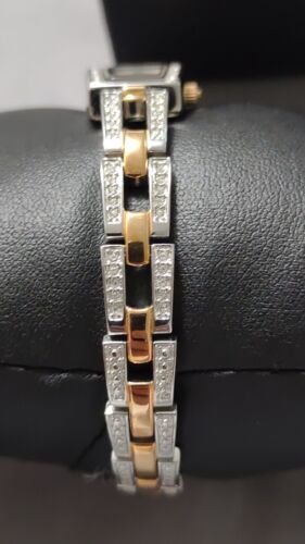 Bulova 98X110 Two Tone White MOP Dial Womens Dress Watch w/ outlet Swarovski Crystals