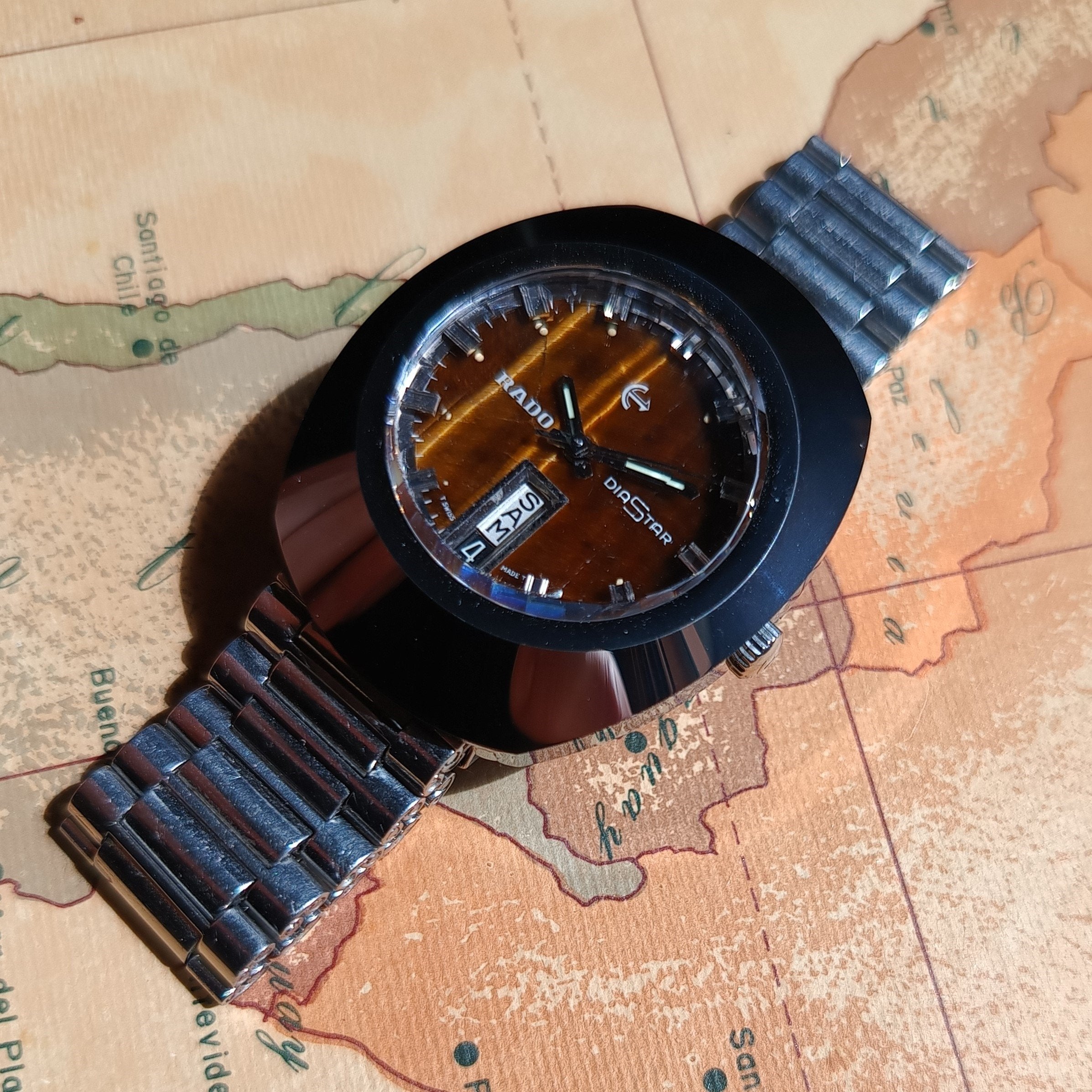 Vintage Rado Diastar with stone tiger eye dial and original NSA 