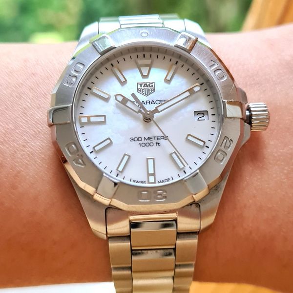 Tag Heuer Aquaracer Quartz Mother of Pearl Blue Dial Blue NATO Strap Watch for Women - WAY131L.FT6091