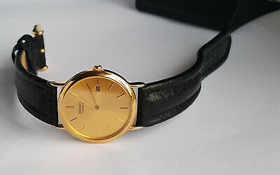 Retro 1991 Seiko Gold Tone Quartz Mens Watch w Date 7N29 8A00