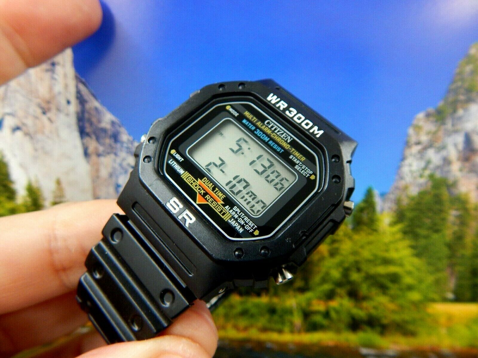 Ultra Rare Mens Citizen P130 G Shock Resistant SR Watch Dual Time Digital 300MG WatchCharts Marketplace