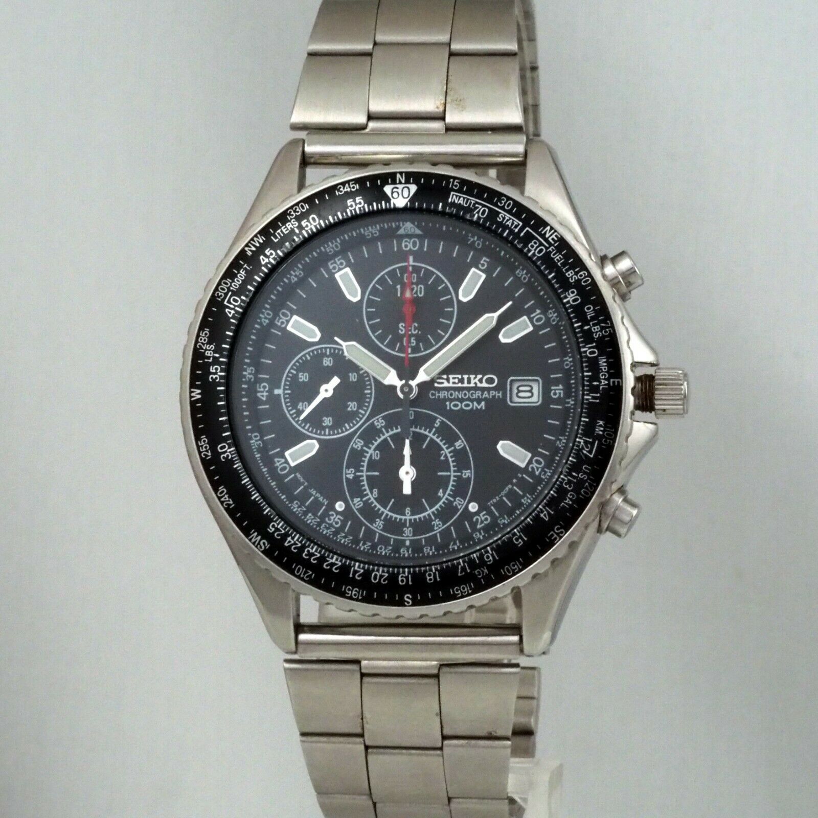 SEIKO Flightmaster Pilot QUARTZ Chronograph 7T92 0CF0 Black Dial