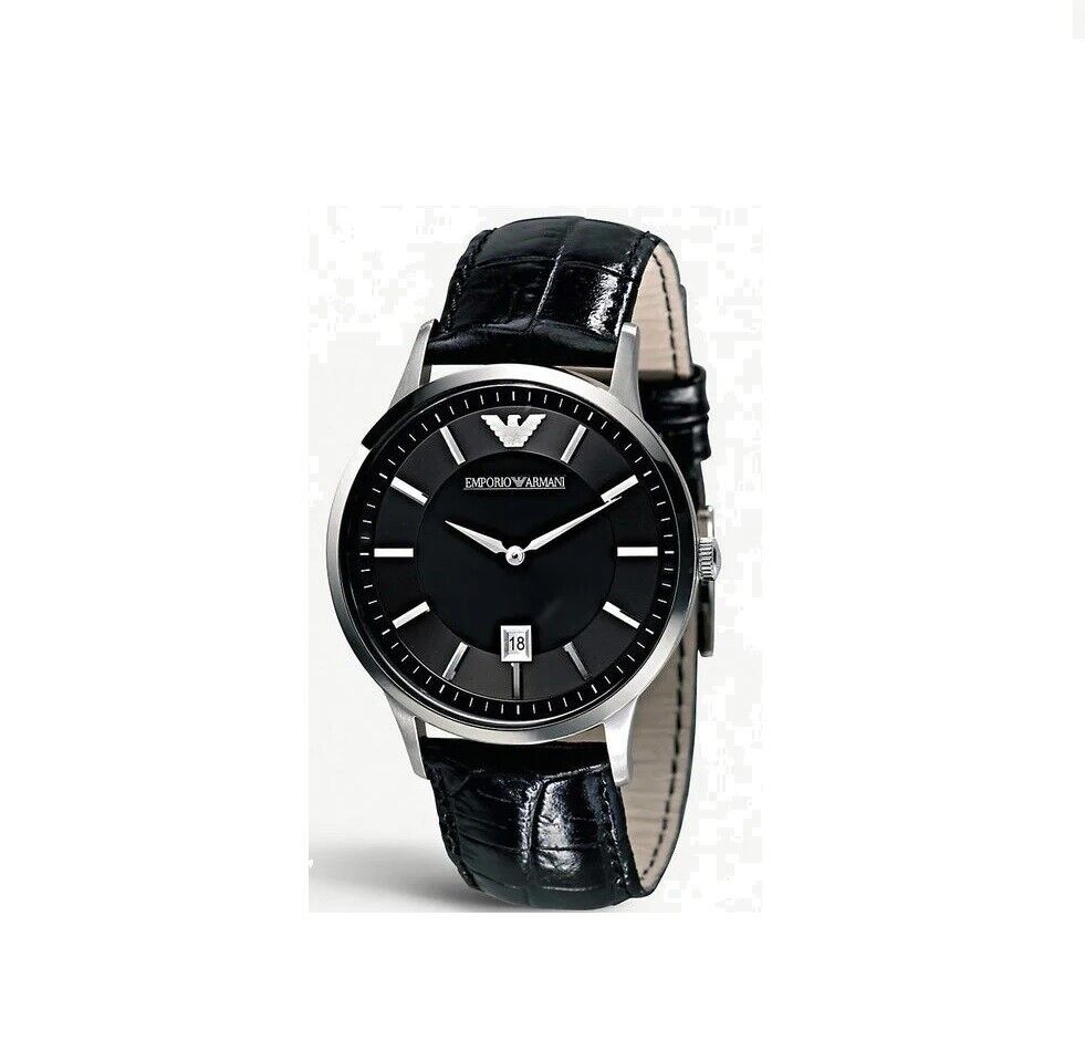 NEW AUTHENTIC EMPORIO ARMANI AR2411 RENATO BLACK DIAL SILVER TONE MEN S WATCH WatchCharts Marketplace