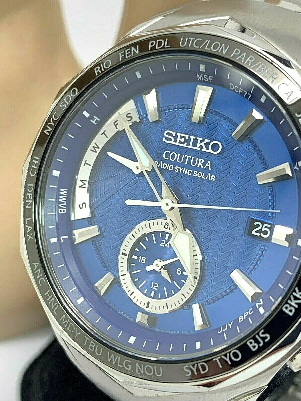 Seiko Men's Coutura Radio Sync Solar World Time Stainless Steel Watch SSG019  | WatchCharts