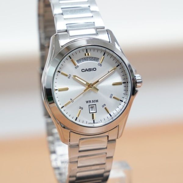 [Casio] Analog Silver Metal Band White Men MTP-1370D-7A2VDF Watch ...