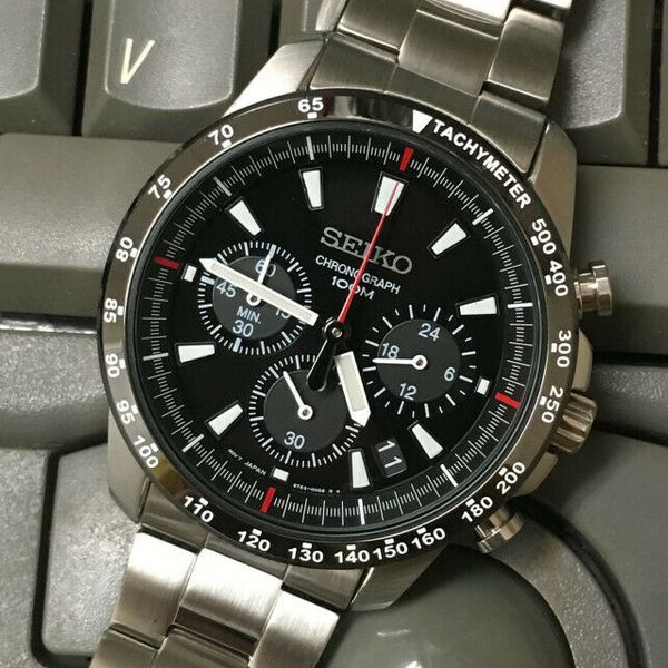 Seiko SSB031 Men's Black Dial Chronograph Stainless Steel Speedy Watch ...