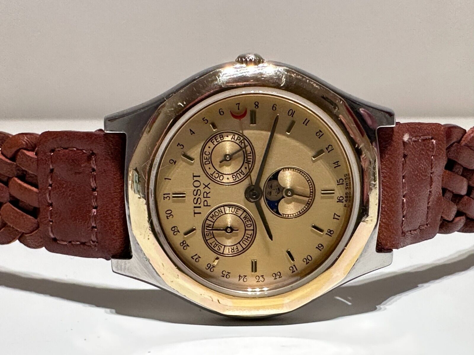 初期モンドクォーツ トリプルタイムリンク VINTAGE RARE MEN'S TRIPLE CALENDAR MOON PHASE SWISS QUARTZ WATCH
