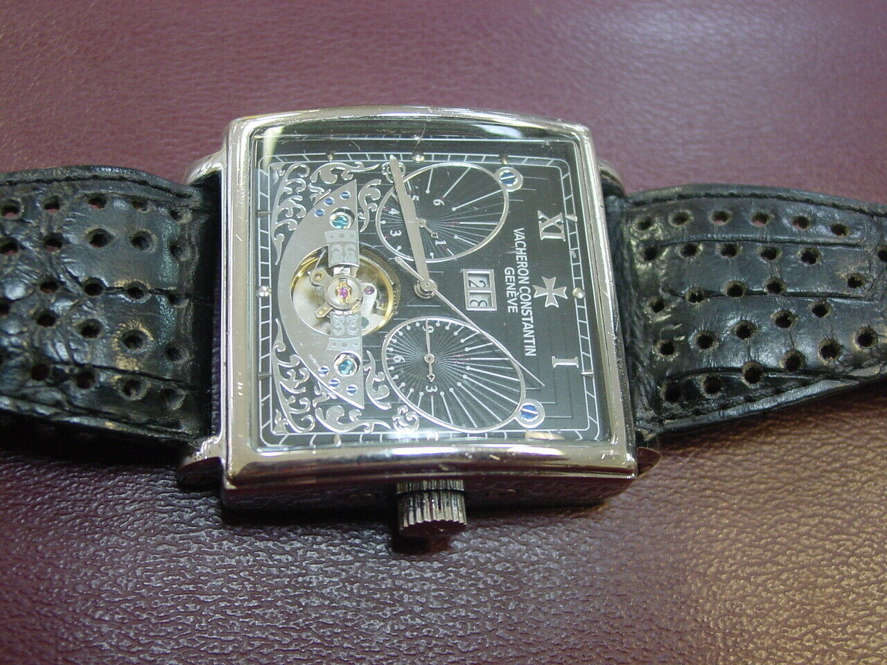 Vacheron Constantin Watch men SQUARE CHRONOMETER BLACK FACE ORNATE