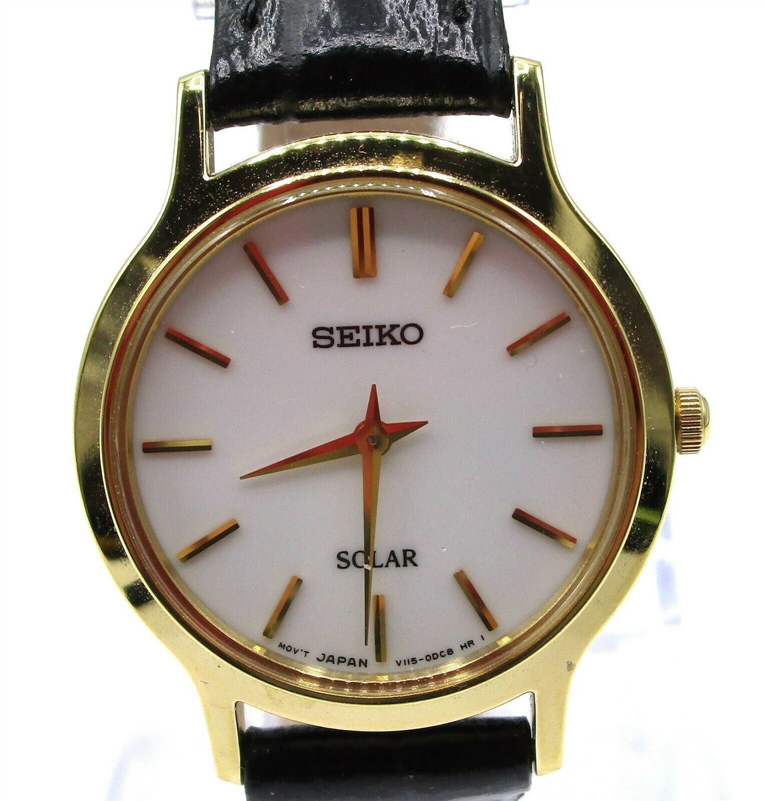 その他 ERIKO Seiko V115-0BS0 Solar White & Goldtone Leather Band Watch
