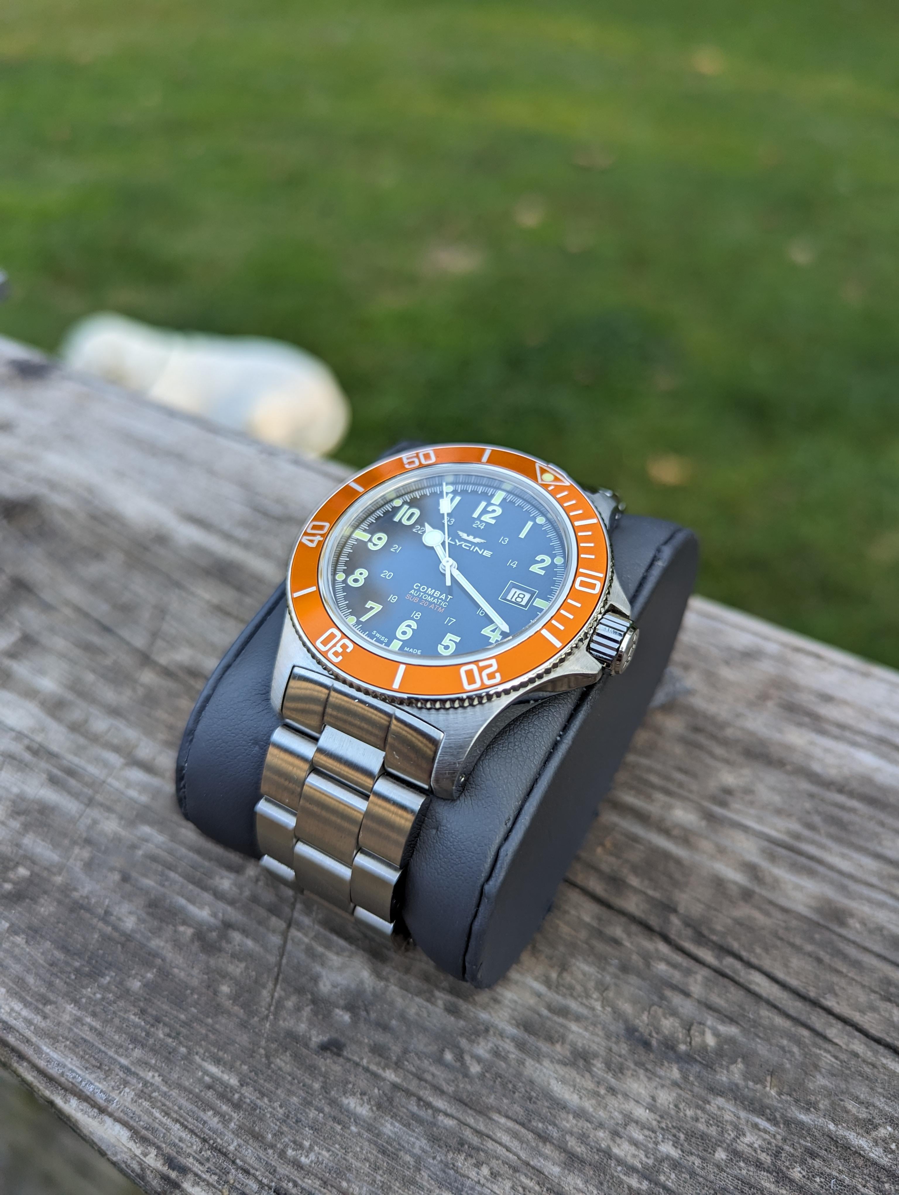 WTS Glycine Combat Sub Blue Dial Orange Bezel w bracdelet