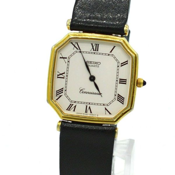 RARE SEIKO CONNAISSEUR MEN'S GOLD TONE WATCH WITH BLACK LEATHER BAND  6020-5350 | WatchCharts