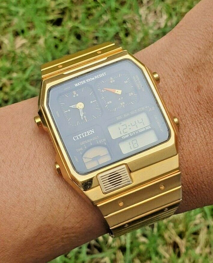 CITIZEN ANA-DIGI 8988 Q01920 STOP.W TEMP ALARM GOLD WR100M June