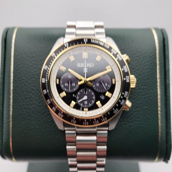 Seiko Prospex Speedtimer Solar Chronograph Black Dial Silver Steel Strap Watch for Men - SSC941