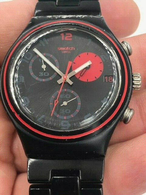 Swatch Irony Watch Aluminium Chronograph Red Circle YCB4020AG 