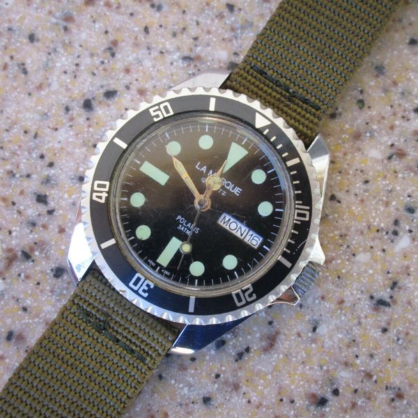 Vintage Mens Diver Style Watch La Marque Quartz Polaris 3 ATM 38mm Day