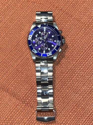 Men s Invicta 1769 Pro Diver SKY PIERCER Chronograph BLUE Dial Silver Tone Watch WatchCharts