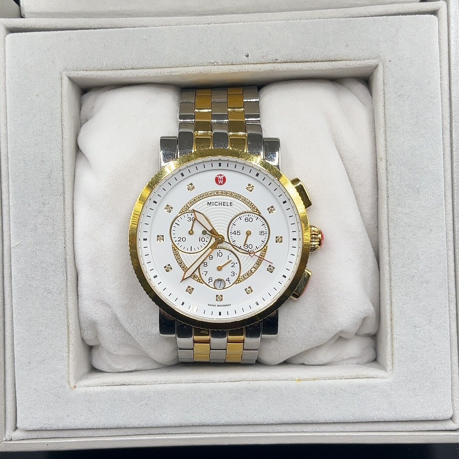 Michele Large Gold Silver Two Tone Sport Sail Diamond Watch