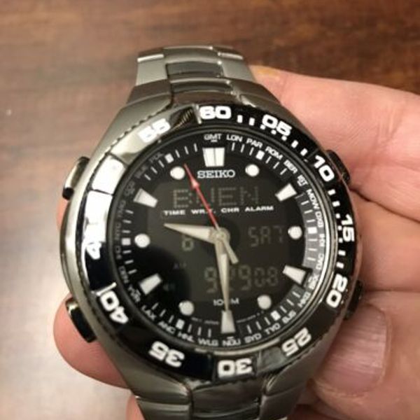 Seiko World Time H023-00F0 ANA-DIGI Chrono Alarm S. Steel Men