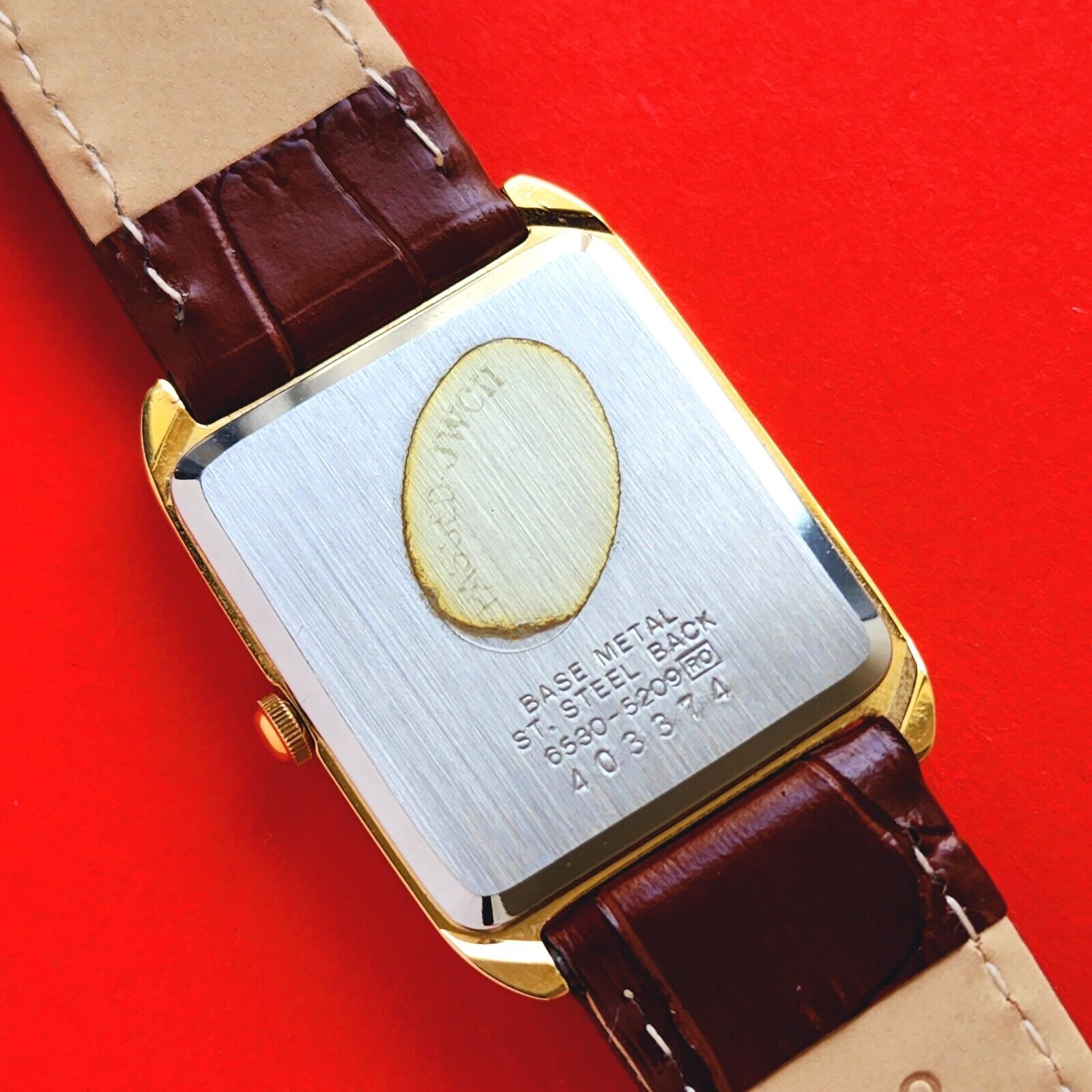 Seiko Tank Watch Gold Coloured Case Brown Leather Band 6530-5209 