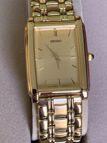 Men s SEIKO V701 5E49 Gold Tone Classic Dress Watch Gold Dial