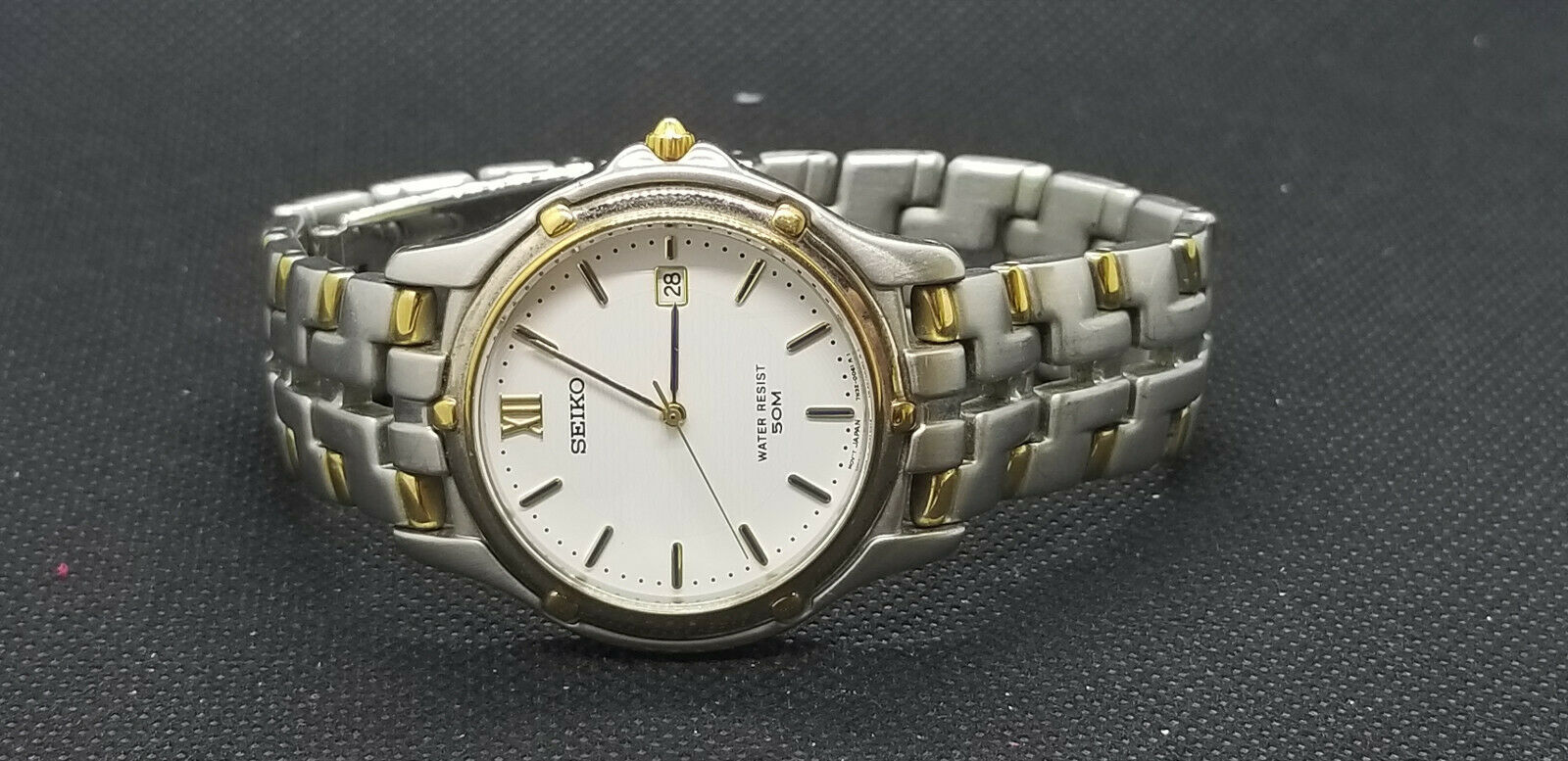 SEIKO 7N32 0049 MEN S STAINLESS GOLD TONE WRISTWATCH WATCH RUNNING