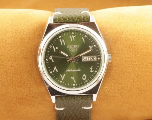 VINTAGE SEIKO 5 6309A ARABIC GREEN DIAL MEN AUTOMATIC WORKING