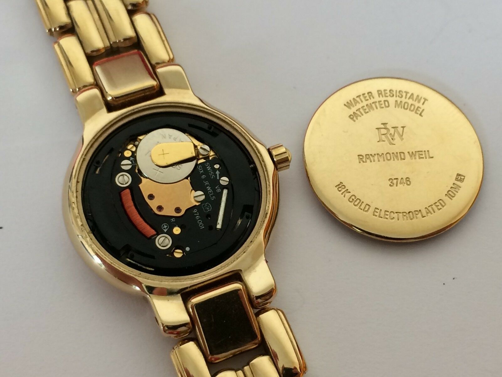 RAYMOND WEIL 3746 12P ストーンベルト腕時計 ゴールド 稼動 Excelent RAYMOND WEIL GENEVE 3746 18K Gold Electroplated 10M Ladie