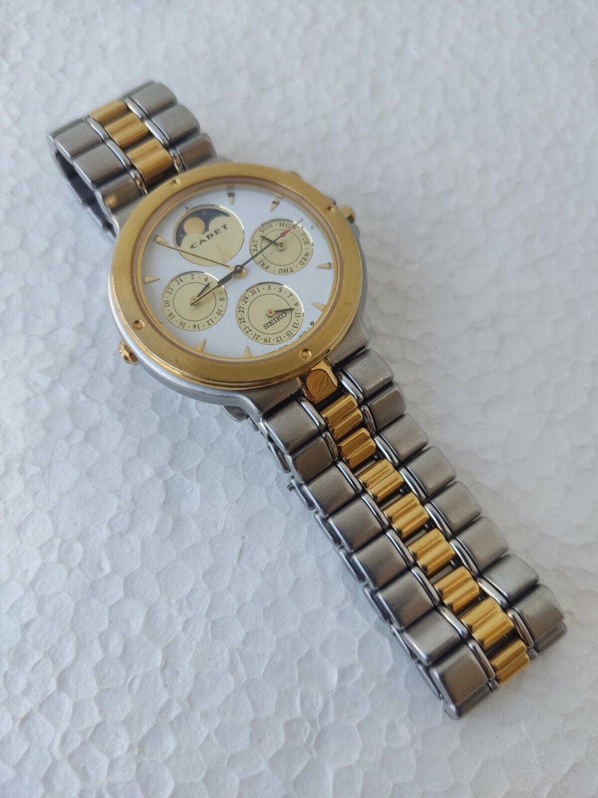 Vintage Seiko QZ 7F39-6050 Cadet Round Moonphase watch MINT condition RARE  | WatchCharts Marketplace