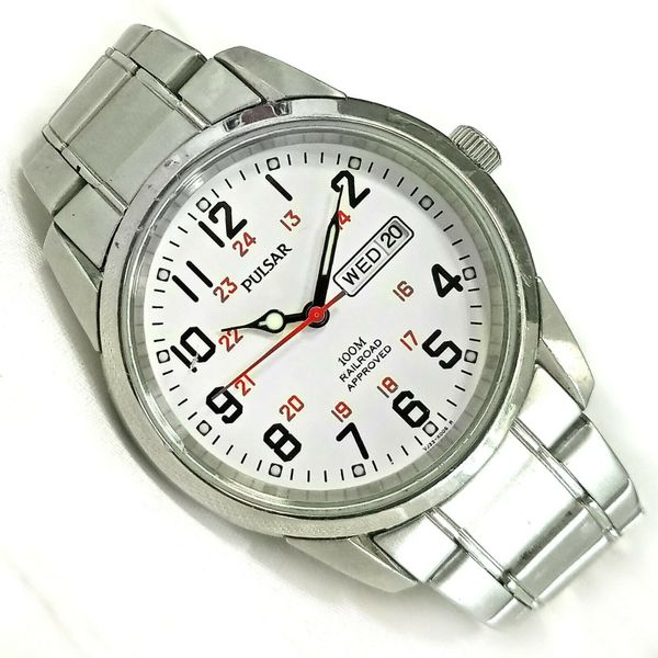 Pulsar by Seiko Railroad Approved Day Date Watch VJ33 X004 All Steel 37mm Mens WatchCharts Marketplace