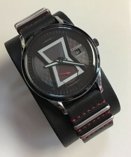 CITIZEN Eco Drive MARVEL Black Widow Black Leather Strap WATCH